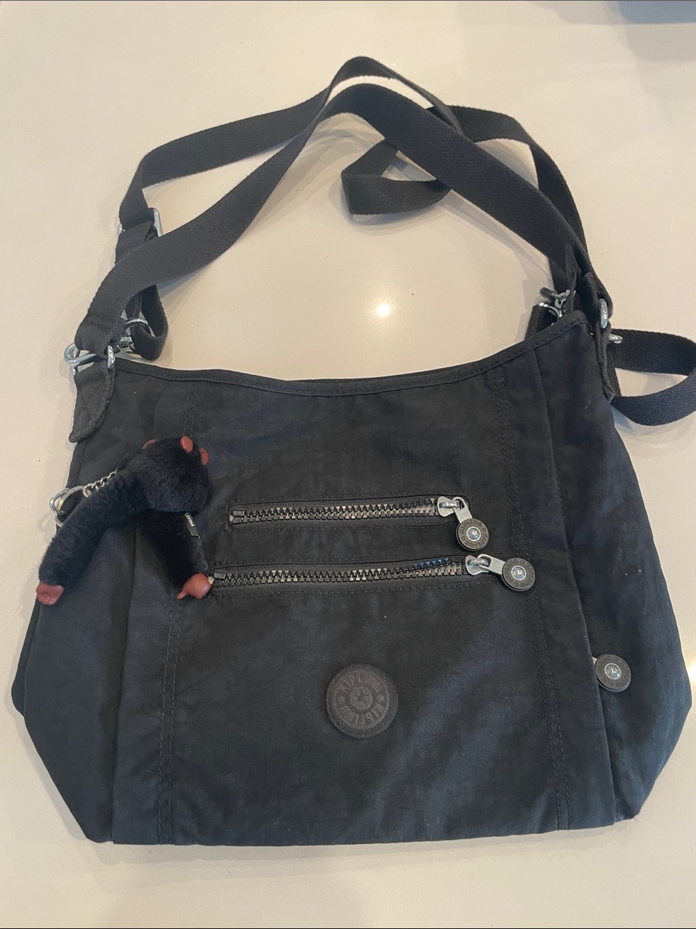 Kipling Black Crossbody Shoulder Bag with Zip Pockets